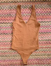 ABERCROMBIE & FITCH BROWN STRETCH V NECK THONG Tan One Piece BODYSUIT