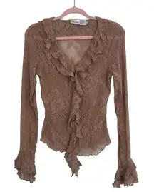 Vintage Y2K Victorian ruffle mesh top witchy whimsical goth moto boho