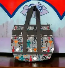 LESPORTSAC Medium‎ Travel Tote Robot Print 3 Front Pockets Grey/Red/Blue