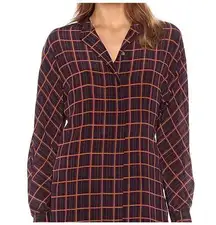 Theory Womens Perfect Dolman Button Front Shirt Purple Orange Plaid 100% Silk S