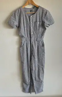 LIZ WEAR Vintage 90s Black White Gingham Short Sleeve Jumpsuit Womens 2 Petite