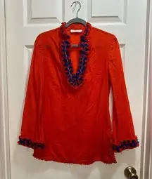 Tory Burch Tory Tunic From  SAMBA Orange with Blue Accents Cotton Size 4