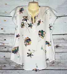 Van Heusen Size XL White - Floral Print Mixed Fabric Blouse Top