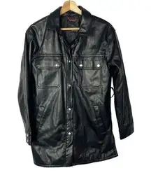 Pull&Bear Black Faux Leather Shirt Snap Button Jacket S