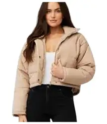 THE FIFTH LABEL Cropped Puffer Jacket Coat Long Sleeve Tan Beige EUC XS 0-2