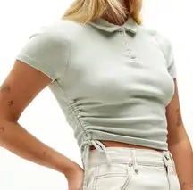 Shortsleeve Side Tie Collared Quarter Button Tee NWT