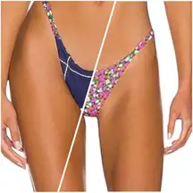 NWT Maaji Micro Mini Reversible Floral and Navy Bikini Bottom LARGE