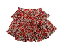 MISA Red Floral Tiered Ruffle Skirt Size Medium