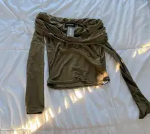 Gorgeous Brand New with Tags Prettylittlething Olive Off the Shoulder Slinky Top