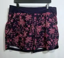 Lands End Quick Dry Purple Floral 5" Swim Shorts Women's 16 Liner Pockets Beach