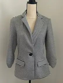 SOHO Striped Blazer Jacket Medium Navy White Open Front Preppy Chic Careerwear