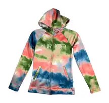 Burton Shirt Womens Small Green Tie Dye Zip‎ Up Peak Hoodie Sweatshirt Outdoors