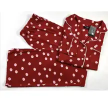 KATE SPADE Size S Women's Pajama Jersey Red Pink Double Dot L/S Pant Set