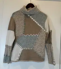 Coldwater Creek Patchwork Turtleneck Sweater - Beige and Gray