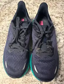 Hoka Dark Blue and Aqua Running Shoes