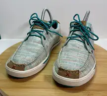 Twisted X Women 7 Blue White Hooey Loper Shoes Moc Toe Casual Lace Up Western