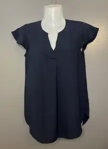 J Crew Blouse Womens 0 Navy Blue Split Neck Short Sleeve Tunic Top Casual