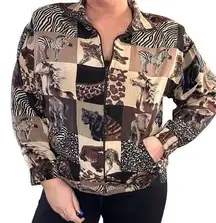 Vintage Bomber Jacket Animal Print 1990s Silk Leopard Cheetah Elephant Panther