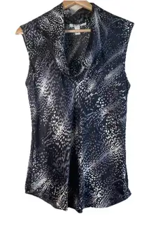 Kenneth‎ Cole New York Women size 6 Black Gray Animal Print Silk Sleeveless Top