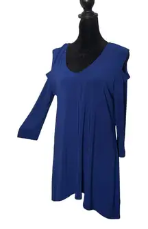 Clara‎ Sun Woo Cold Shoulder Cut Out Tunic Womens M Blue Liquid Knit Slinky
