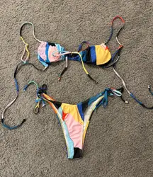 Multicolor Strappy String Bikini Set