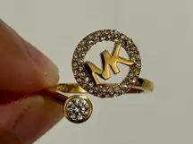 Gold-Tone Encircled Logo Open Ring Size 8