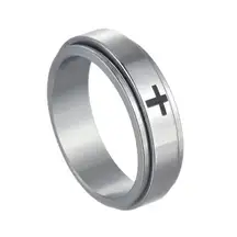 Silver Cutout Cross Anxiety Fidget Spinner Ring