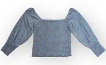 NWOT Dex Womens Blue Balloon Sleeve Squareneck Smocked Cropped Blouse Top Small