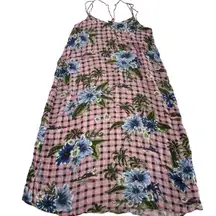 Zara‎ Dress Womens Medium Pink Blue Floral Gingham Sleeveless Summer Midi