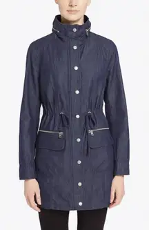 Navy Blue Denim Trench Coat