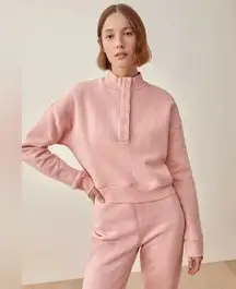 Reformation Marla Button Pullover Sweatshirt in Carnation Pink Size XS Cotton