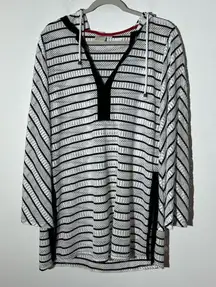 Beach Break White Black Striped Lightweight Hooded Mesh Swim Coverup Size S