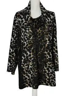 Ali Miles Knit Sweater Size 1X Cowl Neck Animal Print Long Sleeved Boho Artsy