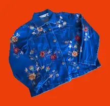 Vintage 90s floral embroidered denim jean jacket 🔥