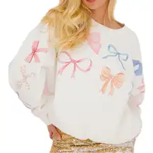 Judith March Pastel Bow Crewneck Oversized Bows Cotton Sweatshirt Size Small