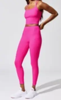 CARBON38 Ribbed 7/8 Legging Neon Pink Top Bra SET Size S