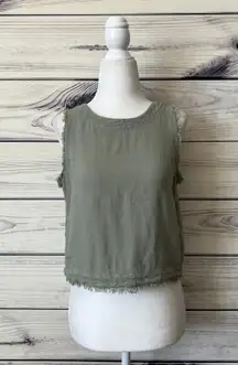 Thread & Supply Linen Sage Green Frayed Hem Button Crop Top