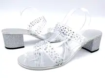 Giuseppe Zanotti Womens‎ Size 38.5 Crystal-Embellished PVC Mules Sandals Silver