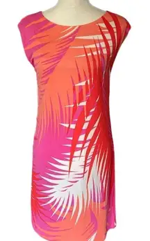 Tibi Women's Shift Dress Size S Pink/Orange Palm Leaf Sleeveless Party