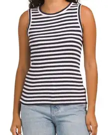 Cynthia Rowley modal Sleeveless Striped Tank Top White Navy Blue Size Large