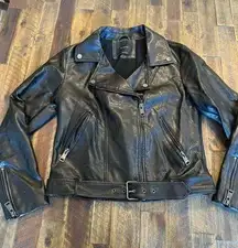 Elodie faux leather motorcycle biker full zip jacket size medium belted