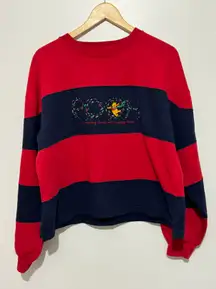 Disney Winnie The Pooh Vintage Sweatshirt Crewneck Striped Red and Blue