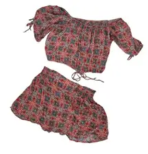 FREE PEOPLE Two Piece Crop Top Mini Skirt Set Size Small