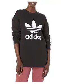 adidas Originals Women's Trefoil logo Crew pullover black Sweatshirt