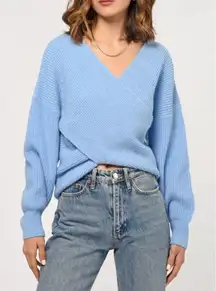 New Greylin Women's Blue V-Neck Pullover Sweater Size S Casual Fall Knit