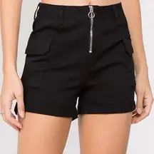 High Waist Zipper Side Pockets Cargo Shorts