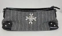 Apt. 9 Womens Shoulder Bag OS Gray Striped Rhinestone Croc Embossed Chain Handle