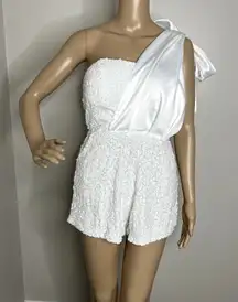 Bella & Bloom Sequin Satin Shoulder Tie Romper