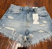 ZARA Women’s Ripped Blue Denim High Waist Shorts Size 6 NWT Festíval