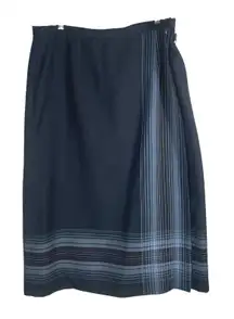 Vtg Sag Harbor Woman‎ Skirt 16W Black Blue Striped Midi A-Line Career Office